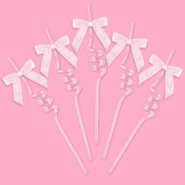12Pcs Pink Bow Reusable Straws Set with Charms Coquette Birthday Decorations Cute Bow Theme Party Supplies for Bachelorette Bridal Baby Shower Engagement Tea Party Favors Decor Gifts