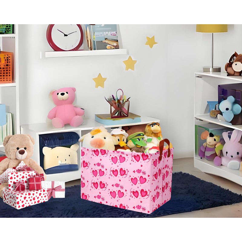 BOOHIT Pink Valentines Day Basket Large Foldable Heart Shaped Storage