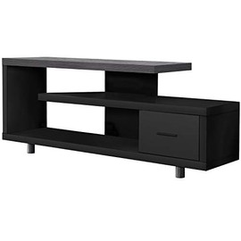Monarch Specialties I STAND-60 L Grey TOP with 1 Drawer TV STAND, Black