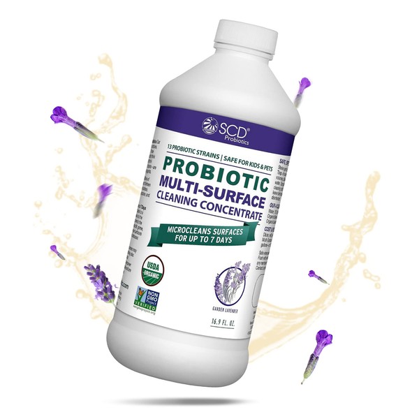 SCD Probiotics Certified Organic Probiotic Cleaning Concentrate with Lavender Essential Oil, Microcleans Surfaces for Up to 7 Days, Plant-Based Multi-Surface Spray Cleaner 17 Fl Oz