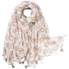 MAIRY Scarves for Women Linen Chic Floral Pattern Ladies Scarf Tassel Large Long Soft Lightweight Neckerchief Shawls and Wraps,180099