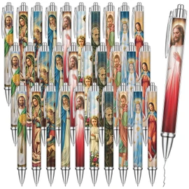 AmazingSpark 50 Pcs Catholic Religious Pens Christian Catholic Gifts Bulk Christmas Nativity Verse Ballpoint Pens Christian Gift for Women Men Prayer Office Home Church Party Favors (Classic)