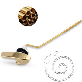 iFealClear - Manija universal para depósito de inodoro de color dorado brillante, mango de inodoro de latón para montaje lateral/ángulo compatible con Kohler K-GP30324-CP, cadena de aleta de acero inoxidable