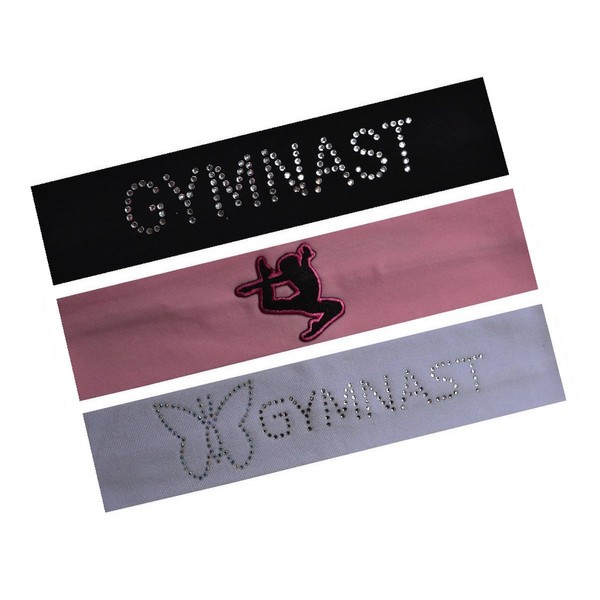 Gymnast Set of 3 Gymnastics Cotton Stretch Headband Gift Set by Funny Girl Designs (Light Pink Set)