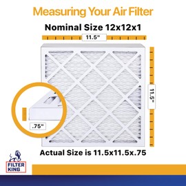 Filter King 12x12x1 Air Filter | 12-PACK | MERV 13 HVAC Pleated A/C Furnace Filters | MADE IN USA | Actual Size: 11.5 x 11.5 x .75"