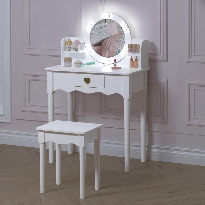 UTEX Kids Vanity, Girls Vanity Set with Mirror and Stool