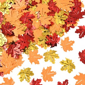 SUNNYCLUE 60G Plastic Confetti,Fall Confetti Maple Leaf Sequin Red Orange Yellow Leaves Metallic Sequins Autumn Harvest Thanksgiving Table Glitter for Party Celebration Holiday Birthday Decorations