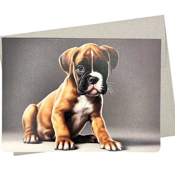 Whitman and Daughter Puppy Boxer Greeting Card, Boxer Birthday Card
