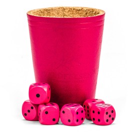 Waldfelsen® Genuine Leather Dice Cup (9 cm) with 6 Wooden Dice (16 mm) Beech Wood Leather Cup Dice Set Eye Cube Game Dice (Color : Pink)
