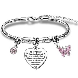 JETTOP Sister Gifts for Girls Sister Birthday Gifts Sister Bracelet Gifts for Sister Christmas In My Heart