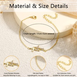 Dochais Cross Bracelet Women's - 14K Gold Plated Bracelets Waterproof Adjustable Gold/Silver Bracelet Set for Women Girls Golden Bracelet Jewellery Gift, Brass