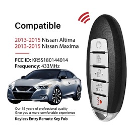 Keylessbest Replacement for 2015 Nissan Altima Key Fob Remote Control 5 Buttons 433MHz KR5S180144014,Black