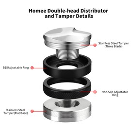 53mm Espresso Distributor & Tamper, Coffee Distributor Adjustable Height, Coffee Leveler Fits with Two-in-one Double-Head and Flat-Bottom Three Leaf for Macaroons Espresso Coffee