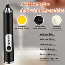 Espumador de Leche, 3 en 1 Batidora de Mano Recargable USB con 3 Velocidades Ajustables, Batidora de Leche Espuma Electrico con 3 Batidores Acero Inoxidable para Café, Latte, Capuchino(Negro)…