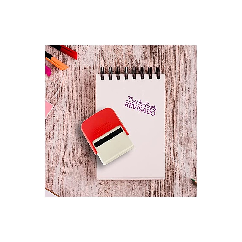 Sello autoentintable 1.8x4.7cm, didáctico para maestros, personalizado