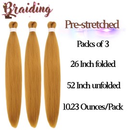 Gold Pre-stretched Braiding Hair Hypoallergenic ez Braid Pre stretched Braiding Hair Extensions for Knotless Box Braids 3 Packs