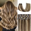 Honsoo Clip in Real Human Balayage Hair Extensions Chocolate Brown
