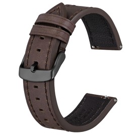 BISONSTRAP Leather Watch Straps, Quick Release Replacement Band for Men and Women-18mm, Dark Brown (Black Buckle)