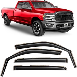 Voron Glass in-Channel Extra Durable Rain Guards for Trucks Dodge RAM 2500 3500 (New Body Style) 2019-2025 Crew Cab, Window Deflectors, Vent Window Visors, 4 Pieces - 220010v