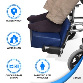 NYOrtho Wheelchair Foot-Rest Extender Elevating Pad - Leg Cushion Protector | Secures Easily with Quick-Release Strap Seat Widths 22" - 24", 3" Foot Platform - Made in USA