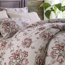Softta Luxury Queen Size Vintage Classic Modern Gray Velvet Flower Safflower and Leaves Gray Retro Graceful Boho Bedding Sets 3Pcs Duvet Cover Sets Ultra Soft 100% Egyptian Cotton Bedding Collection