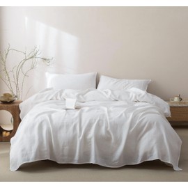 Talasily 100% French Pure Linen Sheets Set Full Size,Oeko-TEX Certified Bedding, All-Season Breathable for Hot Sleepers,16 Inch Deep Pocket Machine Washable 4-Piece (White)