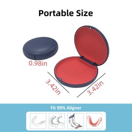 Retainer Case,Cute Slim Aligner Case Compatible with Invisalign,Customized Magnetic Closure Orthodontic Retainer Box (2 Pack Dark Blue + Red Silicone)
