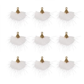 FASHEWELRY 10pcs Faux Fur Tassel Pendant Fluffy Pompom Ball Charms Beige for DIY Earring Jewelry Making