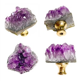 YOUYOUULU 4pcs Natural Amethyst Knobs Crystal Knobs Cabinet Stone Pulls Gemstone Knobs Handles for Cupboard Cabinet Drawer Dresser Home Office DIY with Two Length Screws