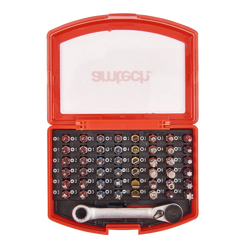 Amtech 49pc Colour-Coded Bit Set with Mini Ratchet Spanner, Pozi,