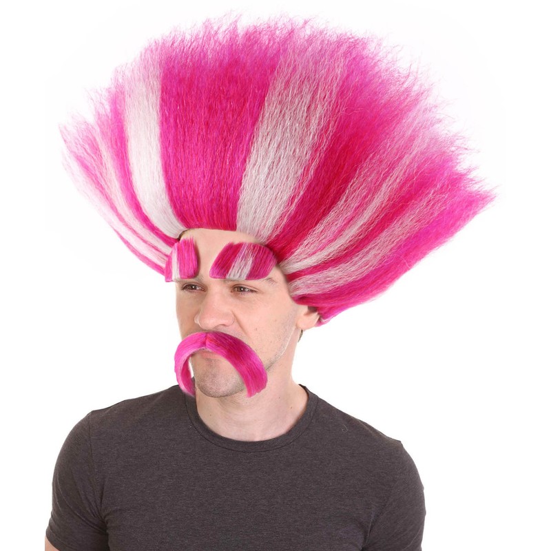 HPO King Troll Wig with Eyebrows and Mustache | Pink