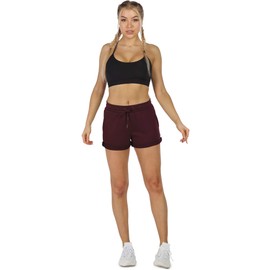 icyzone Pantalones cortos de entrenamiento para mujer, pantalones cortos deportivos de algod n para correr, Vino, XL
