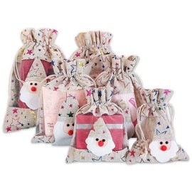 TheDisplayGuys - 6 Pack - 5x7 6x9 8x12 Gift Bags with Drawstring - Muslin Cotton Canvas (Santa Claus, Assorted) for Christmas Presents, Party Favors