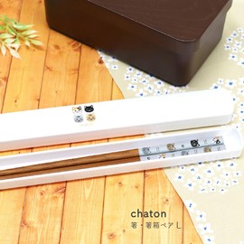 Tanaka Chopsticks Shop Chaton Chopsticks & Chopsticks Case Pair L 9.4 inches (24 cm) Chopsticks Case Slides Stylish 9.1 inches (23 cm) Children Cat Toy Girls Boys Adults Women Cute 23cm High School