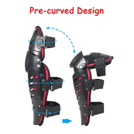 Motorcycle Shin Guards Protective Gear Leg Armor Dual Axis Pivoting Knee Hard Collision Avoidance Knee Shin Guard Add Impact Foam (Regular, Red)