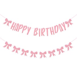 1 Set Happy Birthday Banner, Pink Happy Birthday Banners, Bow Themed Birthday Party, Pink Birthday Decorations for Women Birthday Party