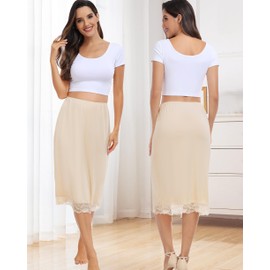 Sopesil Women's Half Slips Modal Petticoat Anti-Slips Ladies Underskirt Long Lace Waist Slip Short Ladies Underskirt Soft, Nude, L