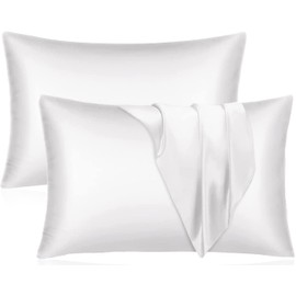 White Pillow Case Queen Size 2 Pack - Satin Pillowcase for Hair and Skin - Softer Than Silk - 20x30 Inches Silky Satin Pillow Covers with Envelope Closure - Breathable Pillow Protect for Sleeping