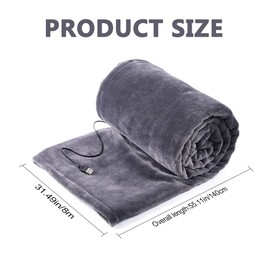 Electric Heated Throw Blanket,140x80cm Soft Touch Heated Throw,USB Electric Blanket,Gray Flannel Electric Overblanket for Sofa,Electric Underblanket Single,Wearable Heated Blanket,Machine Washable