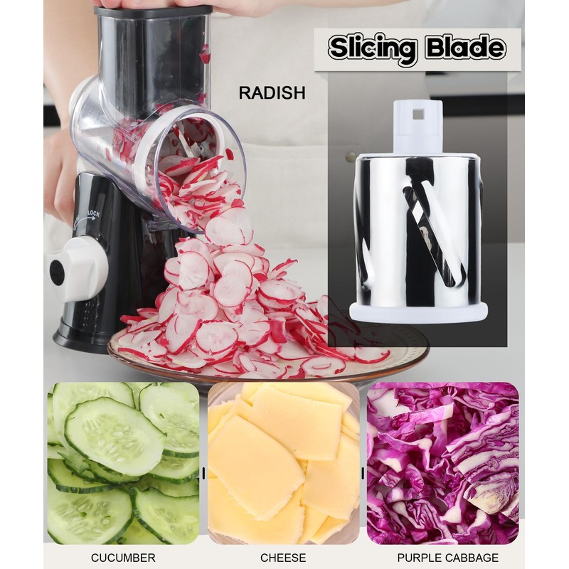 Ourokhome Rotary Cheese Grater Hand Crank, Kitchen Shredder Speed Mandolin