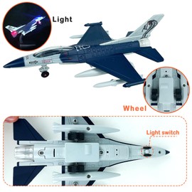 Fighter Jet, Diecast Airplane Toy Metal Pull Back Airplane with Flashing Lights and Sounds, Military Fighter Airforce Airplane Model for Kids 3-12 Years Old Boys (Holder Included)