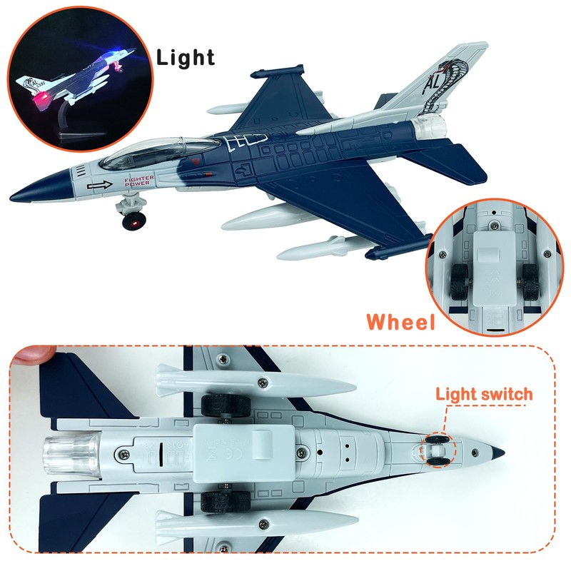 Fighter Jet, Diecast Airplane Toy Metal Pull Back Airplane with