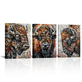 Derkymo Bison Animals Framed Canvas Art Black and White Wildlife Rustic Wall Decor (12x16x3pcs)