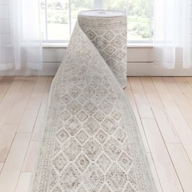 Well Woven Custom Size Hallway & Stair Runner - Kings Court Sana Ivory - Non-Slip Rubber Backed Moroccan Diamond Border (26" x 10' Runner) Rug - Kid & Pet Friendly, Machine-Washable, Low Looped Pile