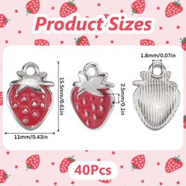 SUNNYCLUE 1 Box 40Pcs Enamel Strawberry Charms Red Fruit Charms Bulk Alloy Metal Sliver Cute Fruits Strawberries Charms for Jewellery Making Charms Supplies DIY Crafting Necklace Bracelet Earring