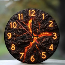 Volcanic Lava Rock Wall Clock Home Decor Gift 10-Inch Wooden Wall Clock, Silent Movement, Battery Operated (AA Batteries Not Included), Artistic Home Decor, Perfect for Home Accents