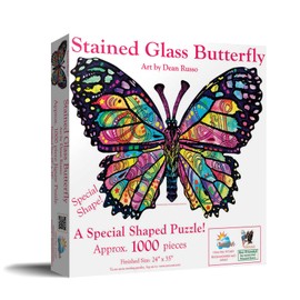 SUNSOUT INC - Stained Glass Butterfly - 1000 pc Special Shape Jigsaw Puzzle by Artist: Dean Russo - Finished Size 24" x 35" - MPN# 97260