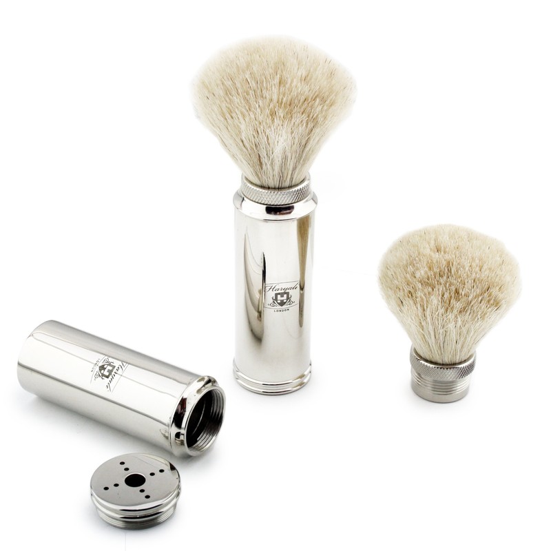 Men's Stainless Steel Shaving Brush with White Badger Hair. Easy