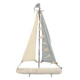 25" Iron Sailboat with Cloth Sails Home Decor Decorative Sculpture - Home Decor for Beach, Nautical, Coastal Theme, Gift for Sailing Enthusiasts