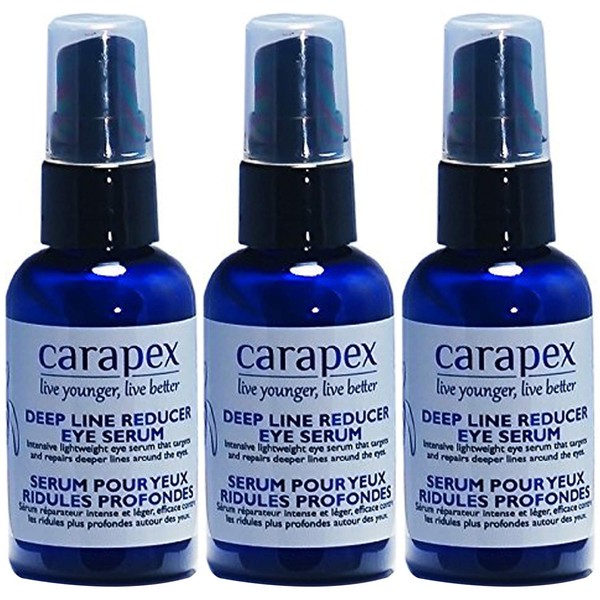 Carapex Deep Line Eye Serum, Treatment for Puffy Eyes, Bags, with Caffeine, Aloe Vera, Cucumber Extracts, Peptides, Lifting, Firming, Unscented, Cruelty Free (3-Pack)